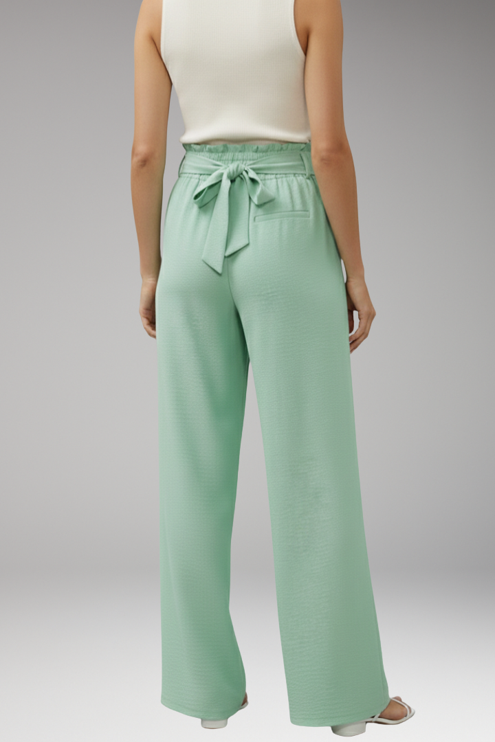 Women's Palazzo Trousers with Waist Tie Belt and Pockets