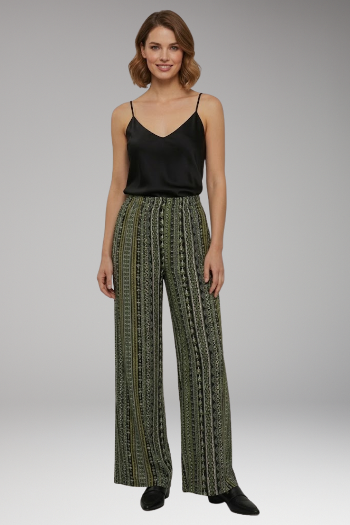 Women's Palazzo Trousers with Wide Leg and Graphic Pattern