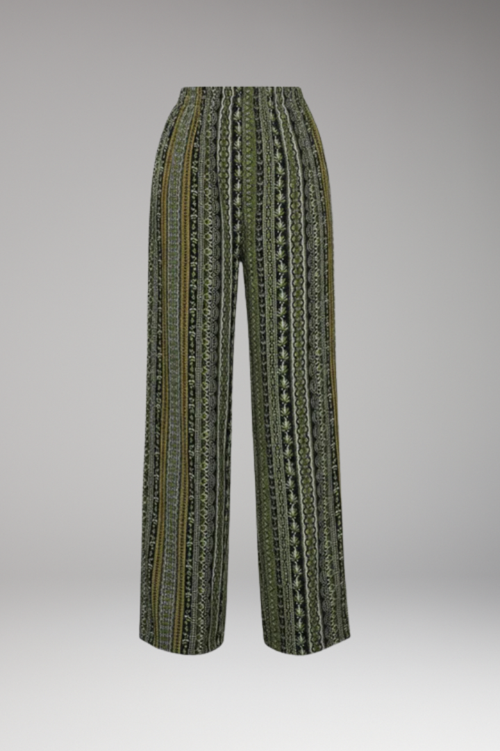 Women's Palazzo Trousers with Wide Leg and Graphic Pattern