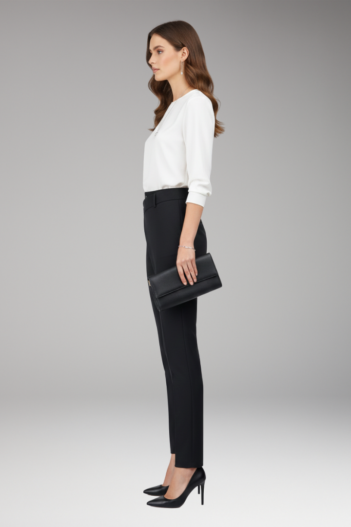 Women’s Trousers with Asymmetric Waistband and Slim Legs