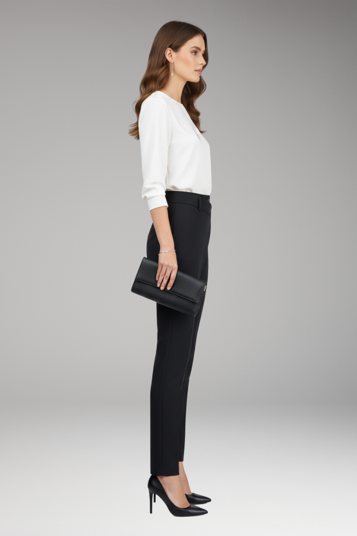 Women’s Trousers with Asymmetric Waistband and Slim Legs