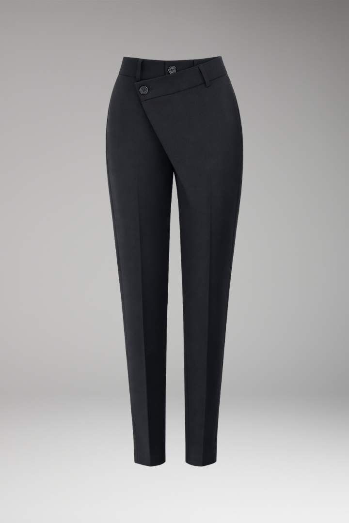 Women’s Trousers with Asymmetric Waistband and Slim Legs