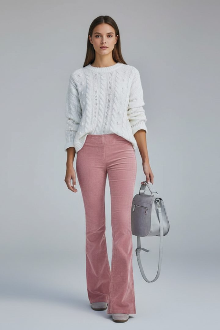 Women’s Trousers with Ribbed Surface and Flared Legs