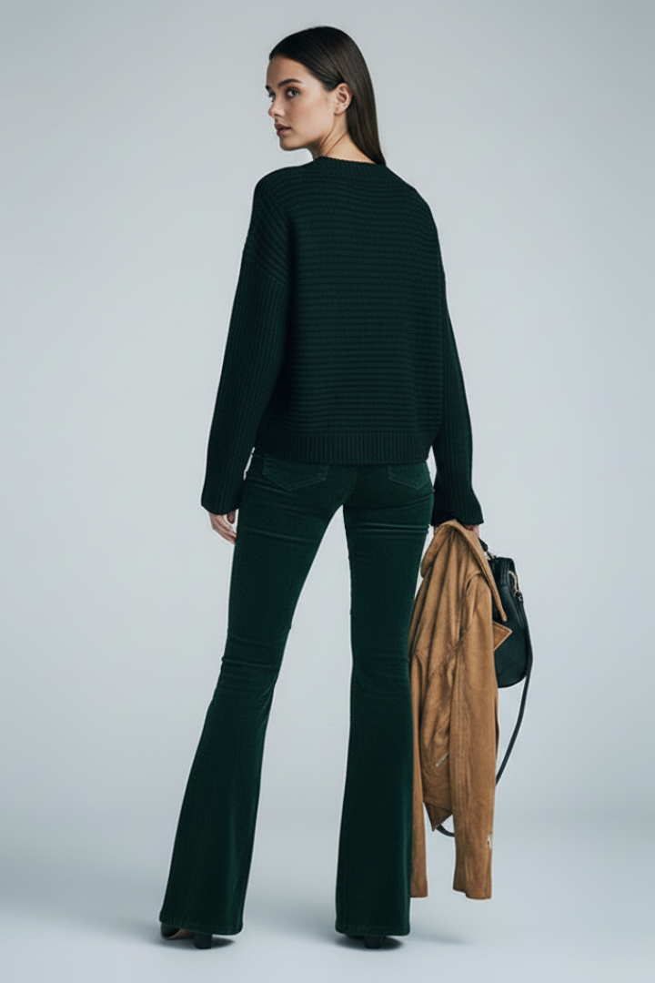 Women’s Trousers with Ribbed Surface and Flared Legs
