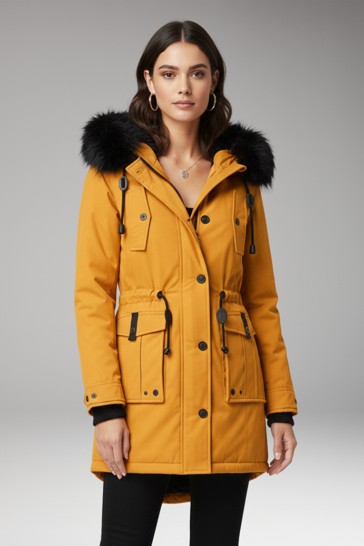 Women’s Parka Jacket with Hood and Button Closures
