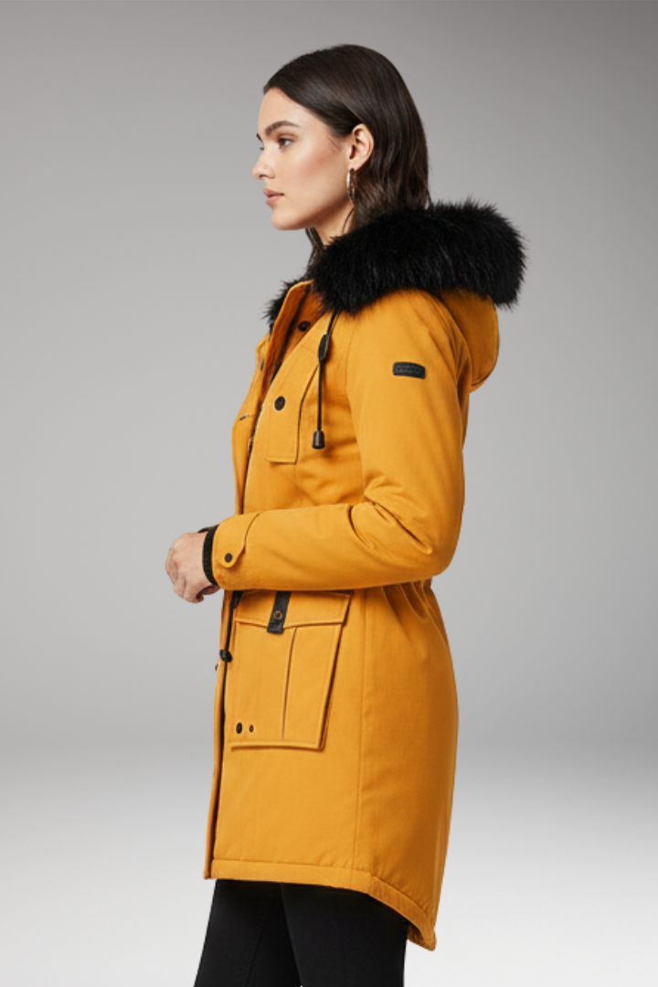 Women’s Parka Jacket with Hood and Button Closures