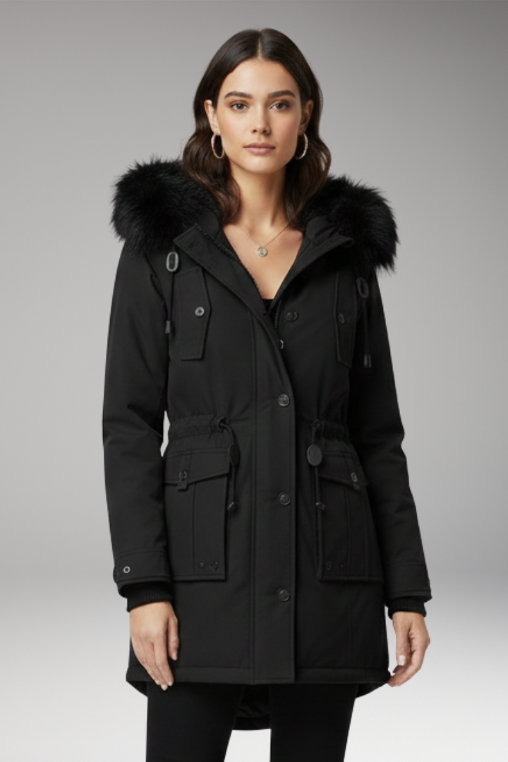 Women’s Parka Jacket with Hood and Button Closures