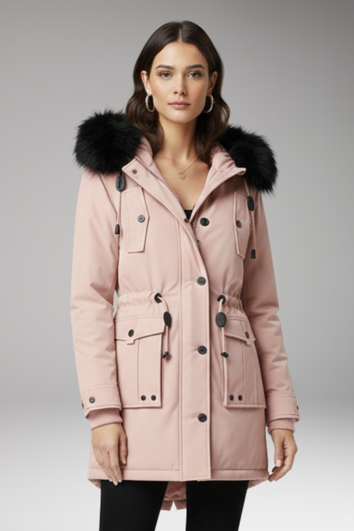 Women’s Parka Jacket with Hood and Button Closures
