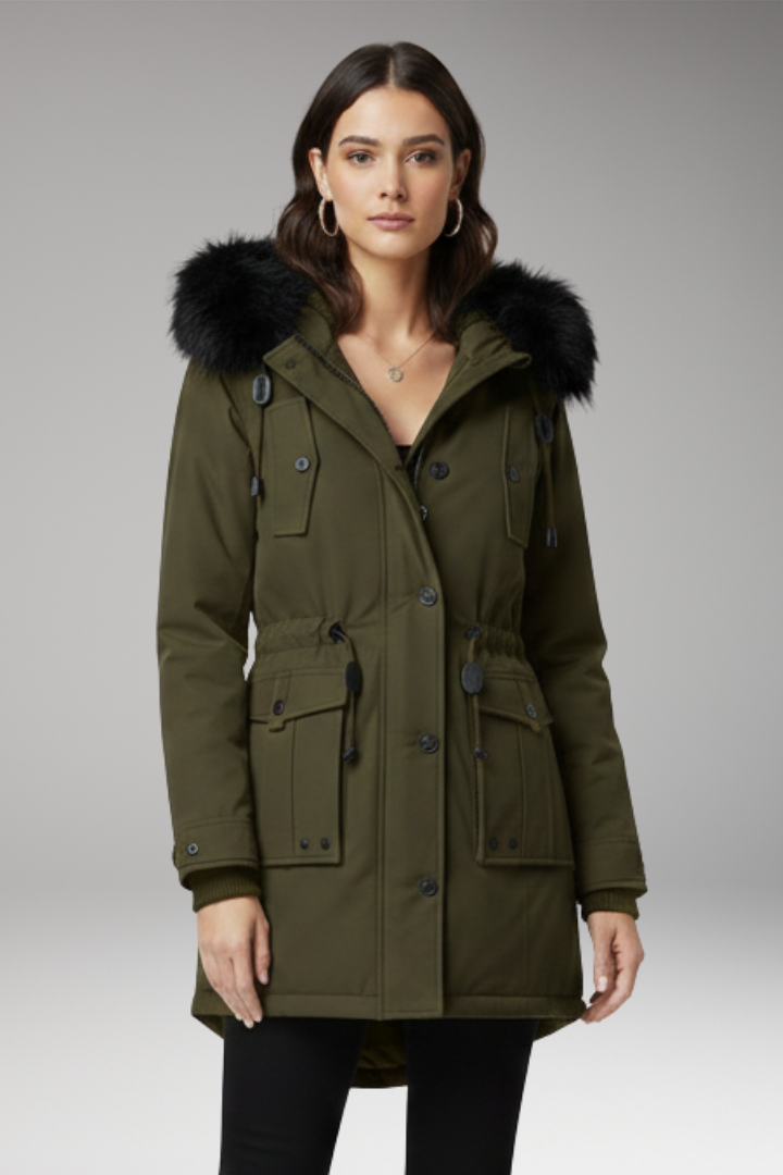 Women’s Parka Jacket with Hood and Button Closures