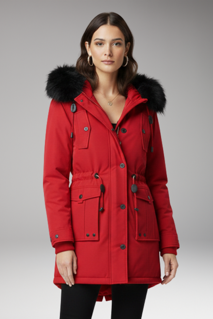 Women’s Parka Jacket with Hood and Button Closures