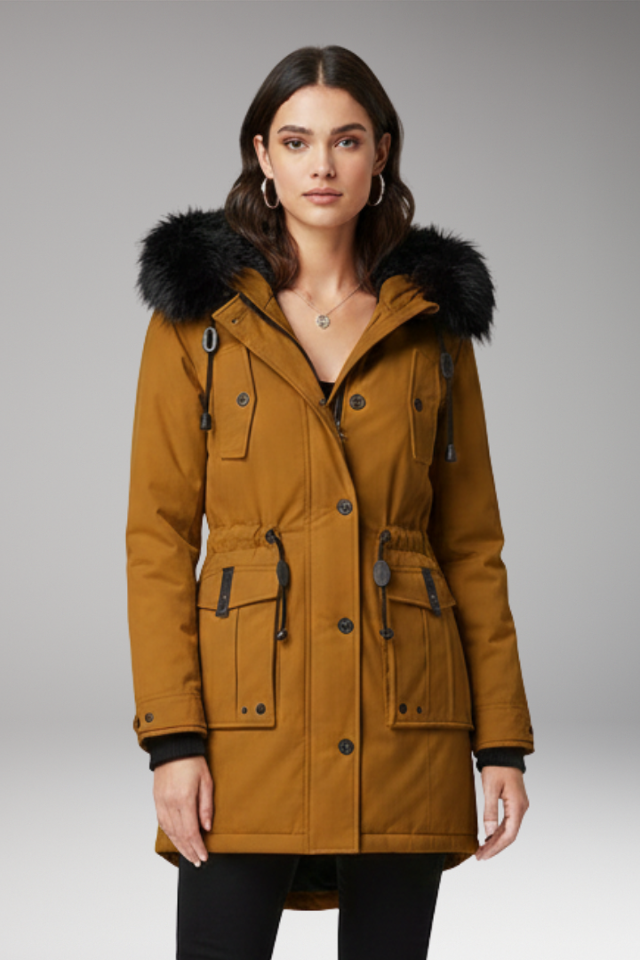 Women’s Parka Jacket with Hood and Button Closures