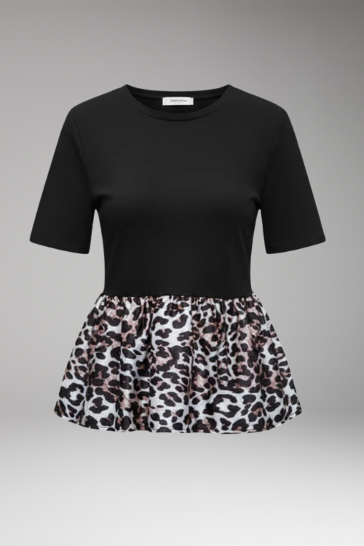 Women's Peplum T‑Shirt with Leopard Print and Round Neck