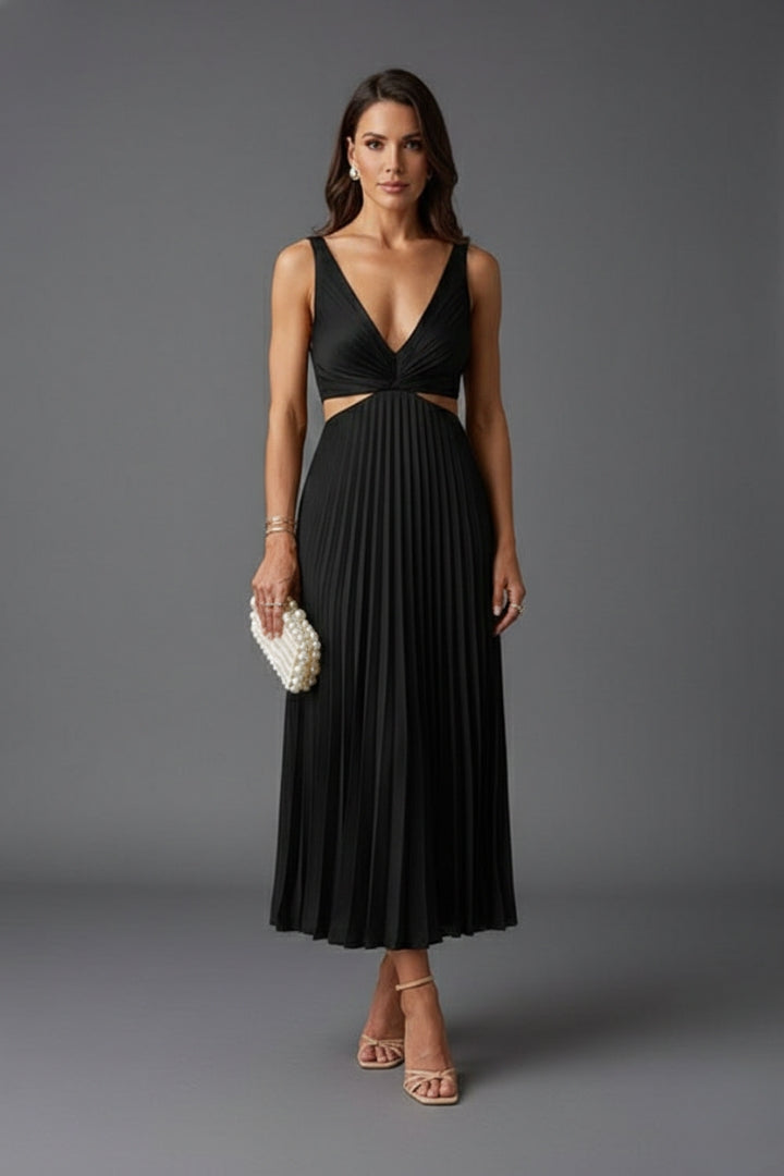 Women's Pleated Satin Dress with Versatile Design and Elegant Look