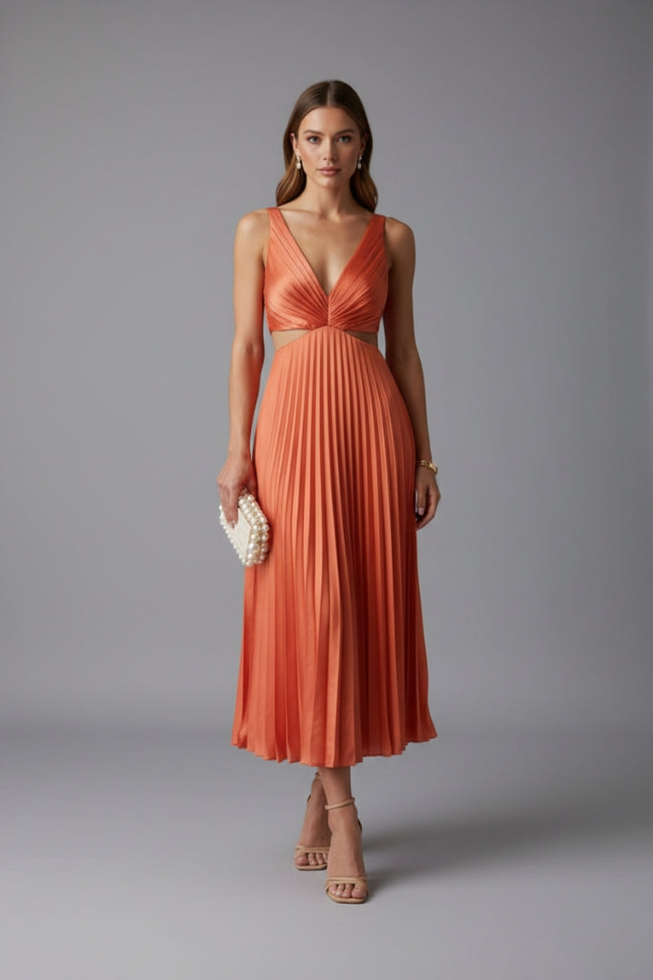 Women's Pleated Satin Dress with Versatile Design and Elegant Look