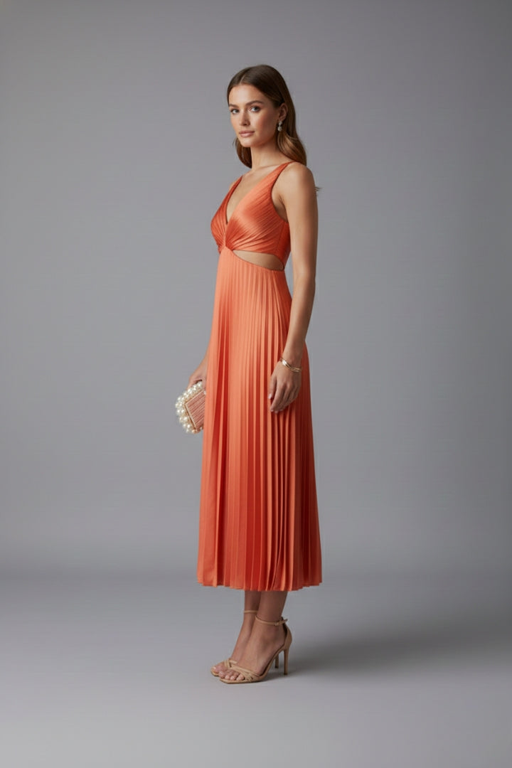 Women's Pleated Satin Dress with Versatile Design and Elegant Look
