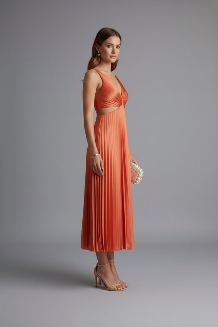 Women's Pleated Satin Dress with Versatile Design and Elegant Look