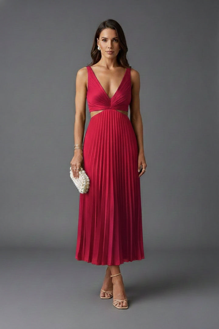 Women's Pleated Satin Dress with Versatile Design and Elegant Look