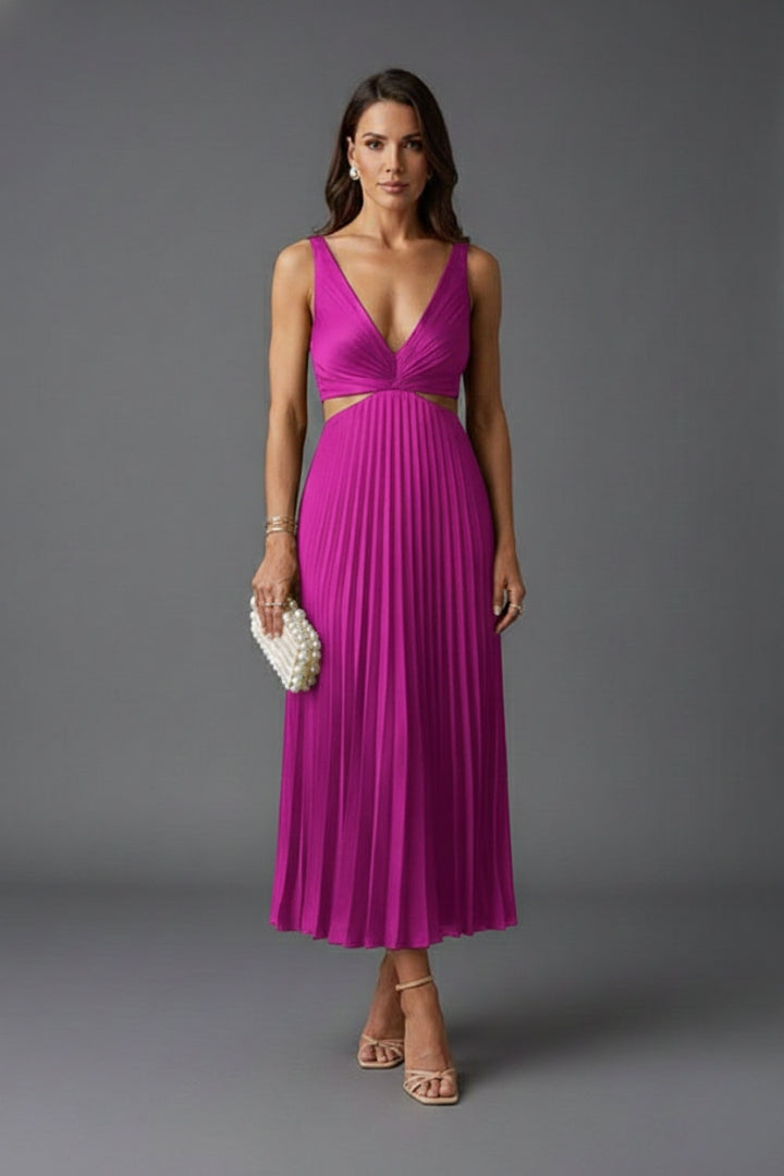 Women's Pleated Satin Dress with Versatile Design and Elegant Look