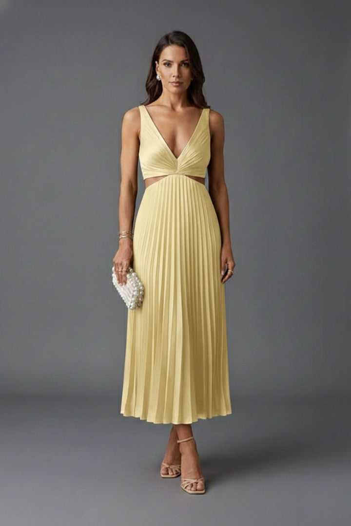 Women's Pleated Satin Dress with Versatile Design and Elegant Look