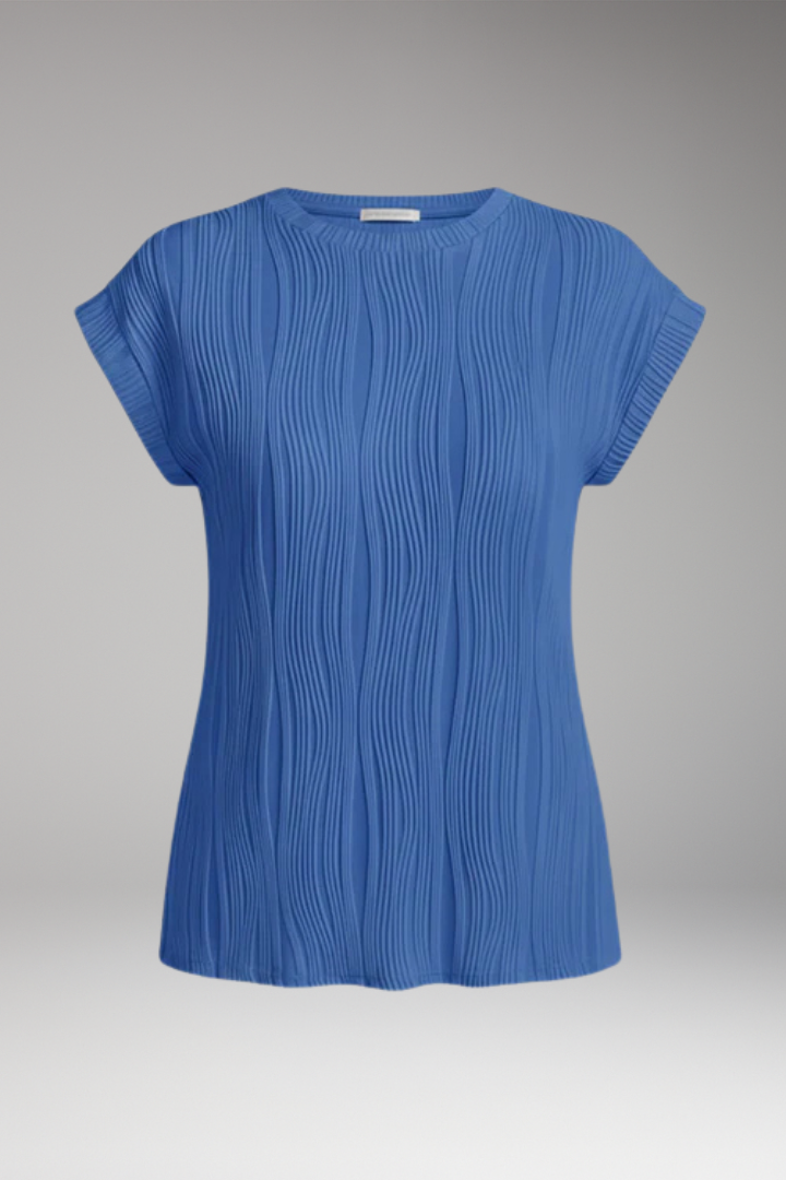 Women's Pleated Top with Round Neck and Short Sleeve