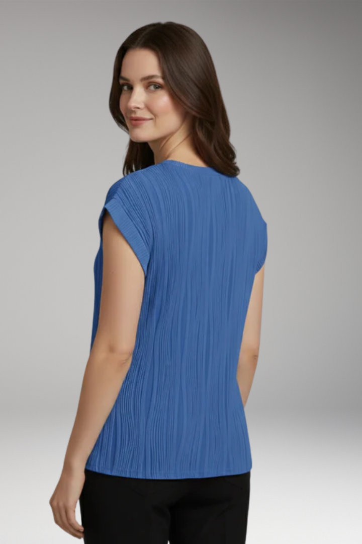 Women's Pleated Top with Round Neck and Short Sleeve