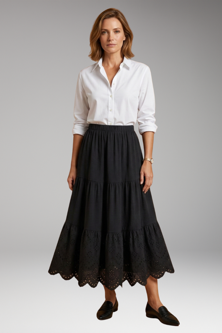 Women’s Plus-Size Maxi Skirt with Tiered Layers
