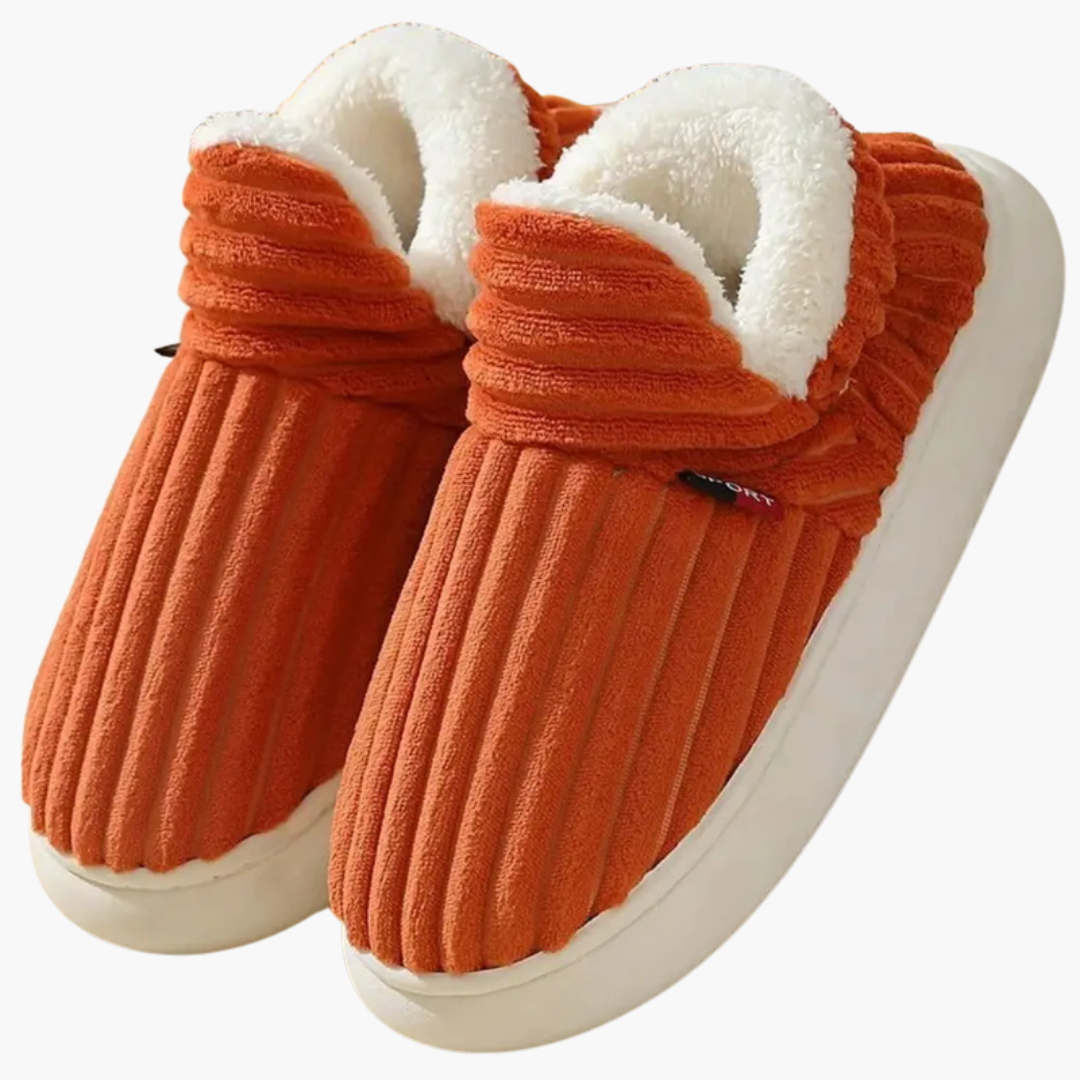 Women’s Plush Slippers with Ribbed Surface and Inner Lining