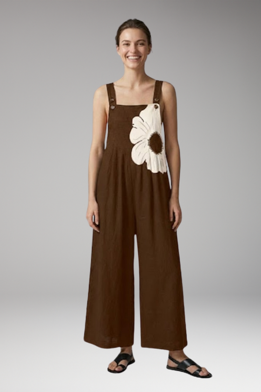Women's Printed Jumpsuit with Adjustable Straps and Wide Legs