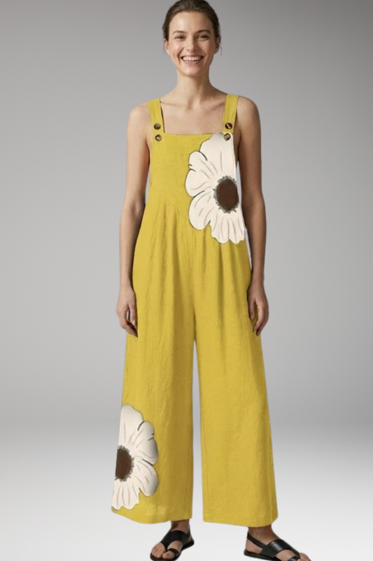 Women's Printed Jumpsuit with Adjustable Straps and Wide Legs