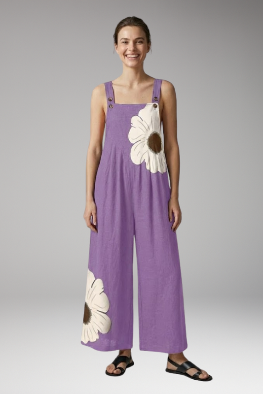Women's Printed Jumpsuit with Adjustable Straps and Wide Legs