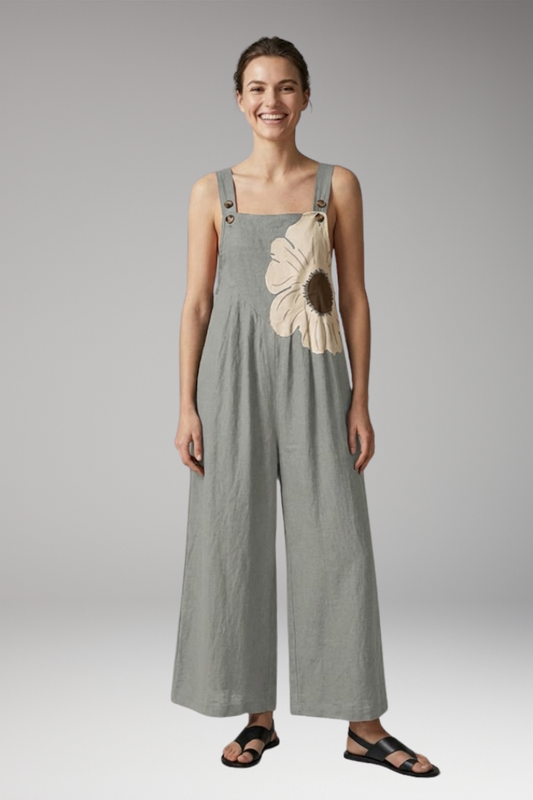Women's Printed Jumpsuit with Adjustable Straps and Wide Legs