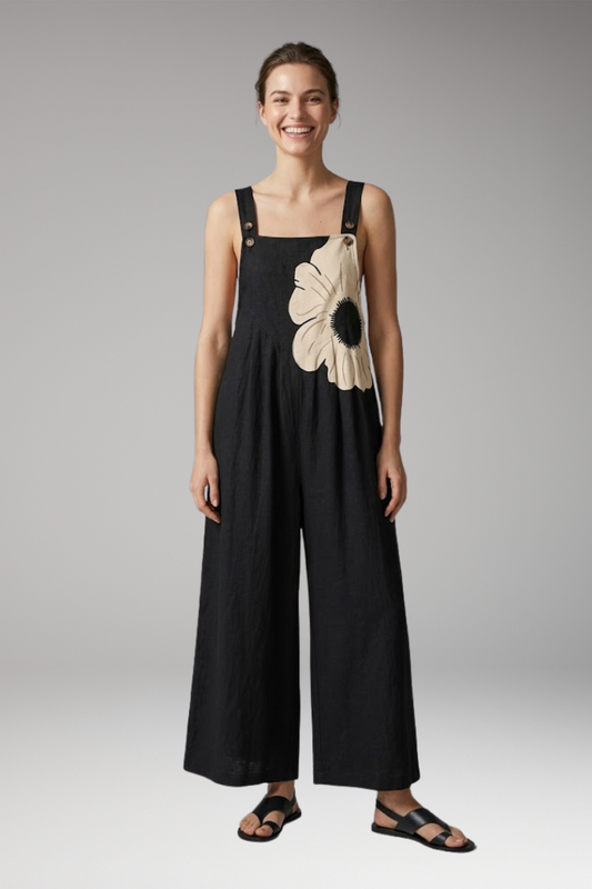Women's Printed Jumpsuit with Adjustable Straps and Wide Legs