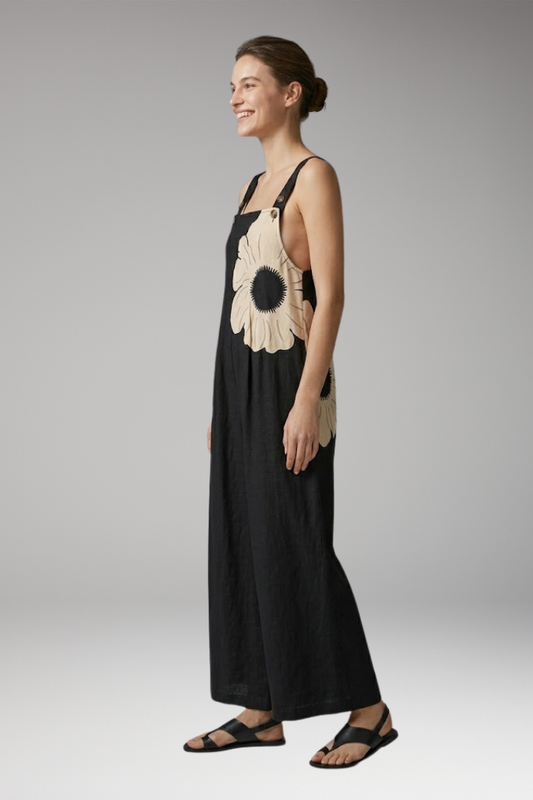 Women's Printed Jumpsuit with Adjustable Straps and Wide Legs
