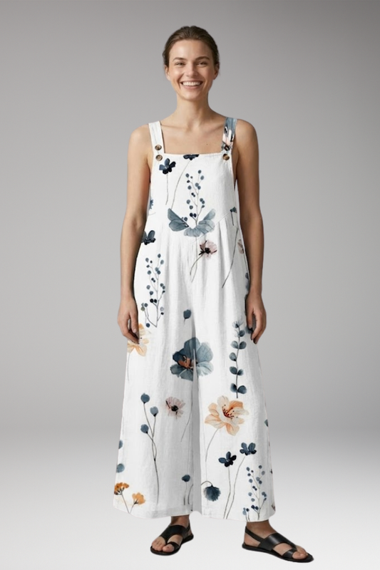 Women's Printed Jumpsuit with Adjustable Straps and Wide Legs