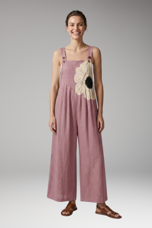 Women's Printed Jumpsuit with Adjustable Straps and Wide Legs