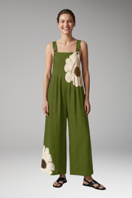 Women's Printed Jumpsuit with Adjustable Straps and Wide Legs