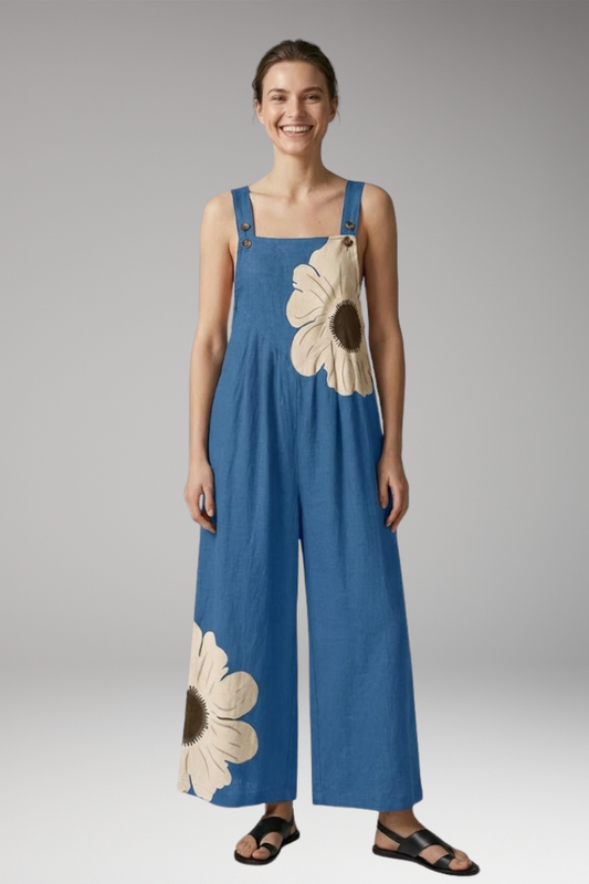 Women's Printed Jumpsuit with Adjustable Straps and Wide Legs