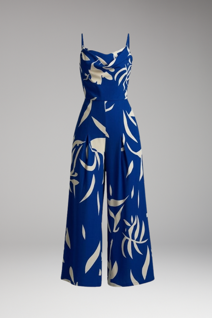 Women's Printed Jumpsuit with Strap Neck and Wide Legs