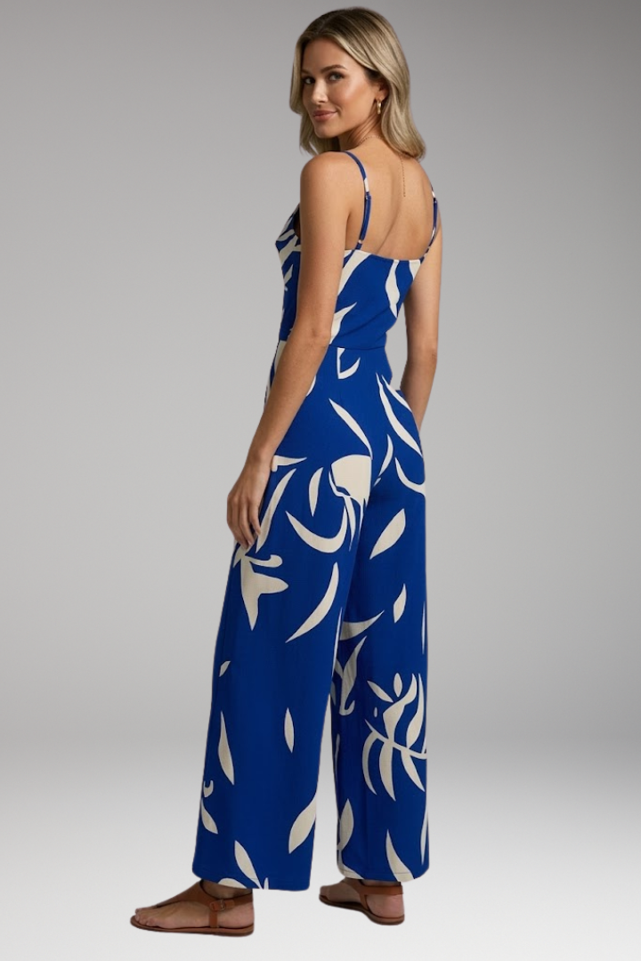 Women's Printed Jumpsuit with Strap Neck and Wide Legs