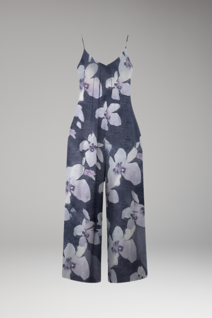 Women's Printed Jumpsuit with Straps and Wide Legs