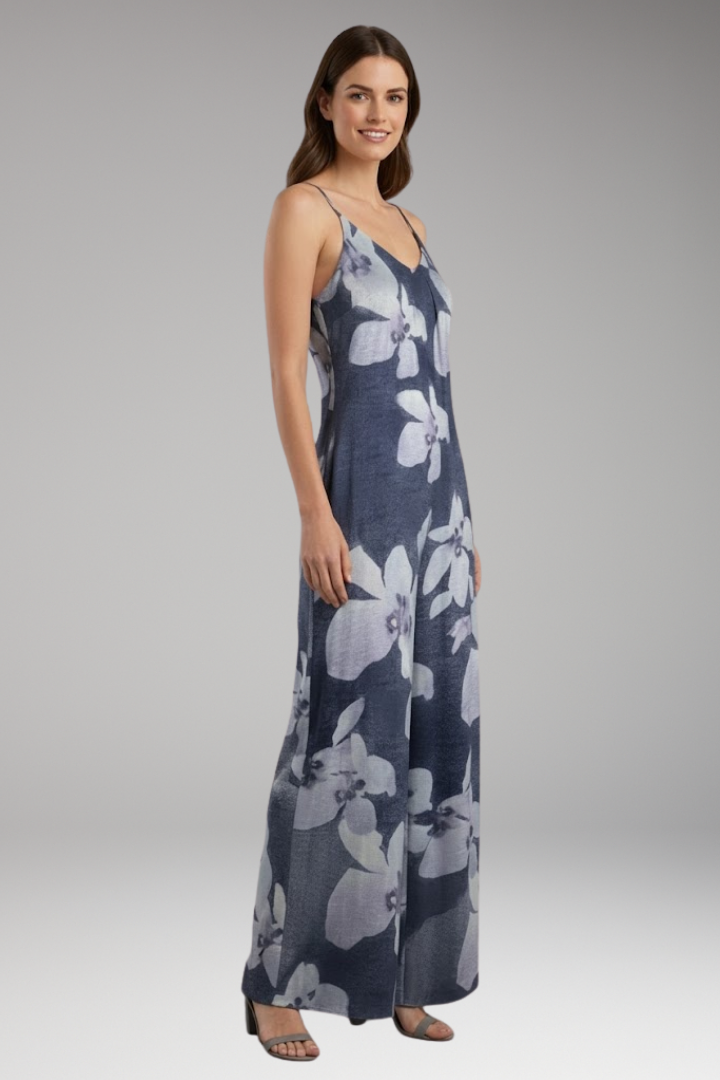 Women's Printed Jumpsuit with Straps and Wide Legs