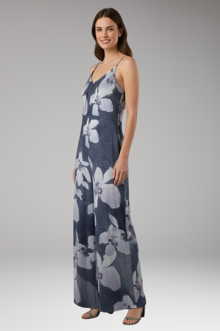 Women's Printed Jumpsuit with Straps and Wide Legs