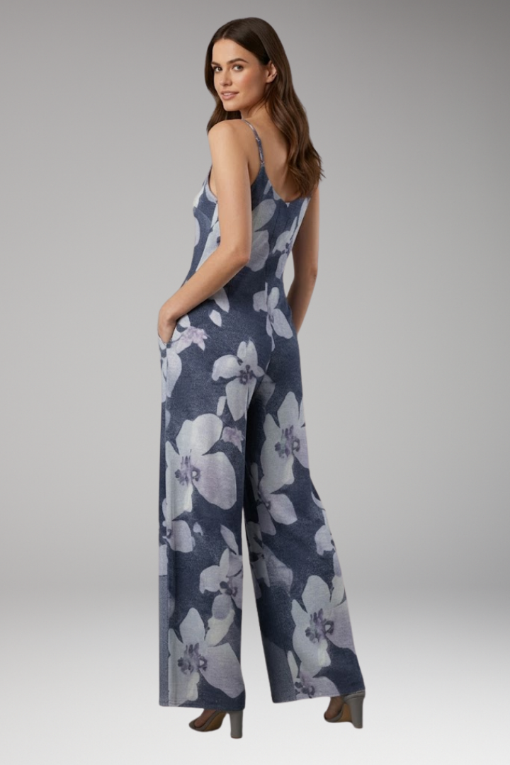 Women's Printed Jumpsuit with Straps and Wide Legs