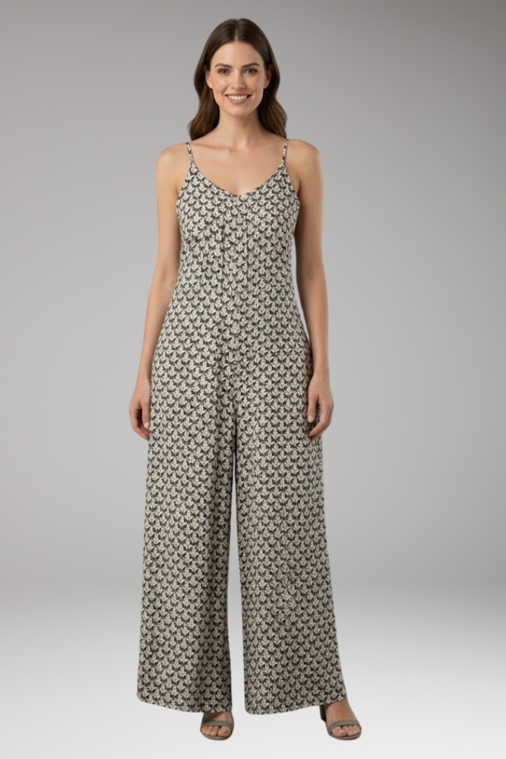 Women's Printed Jumpsuit with Straps and Wide Legs