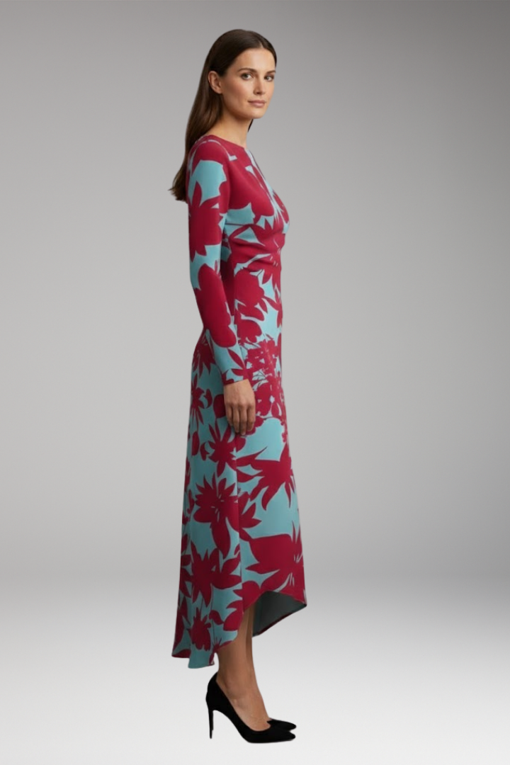 Women's Printed Long Sleeve Dress with Irregular Hem and Versatile Design