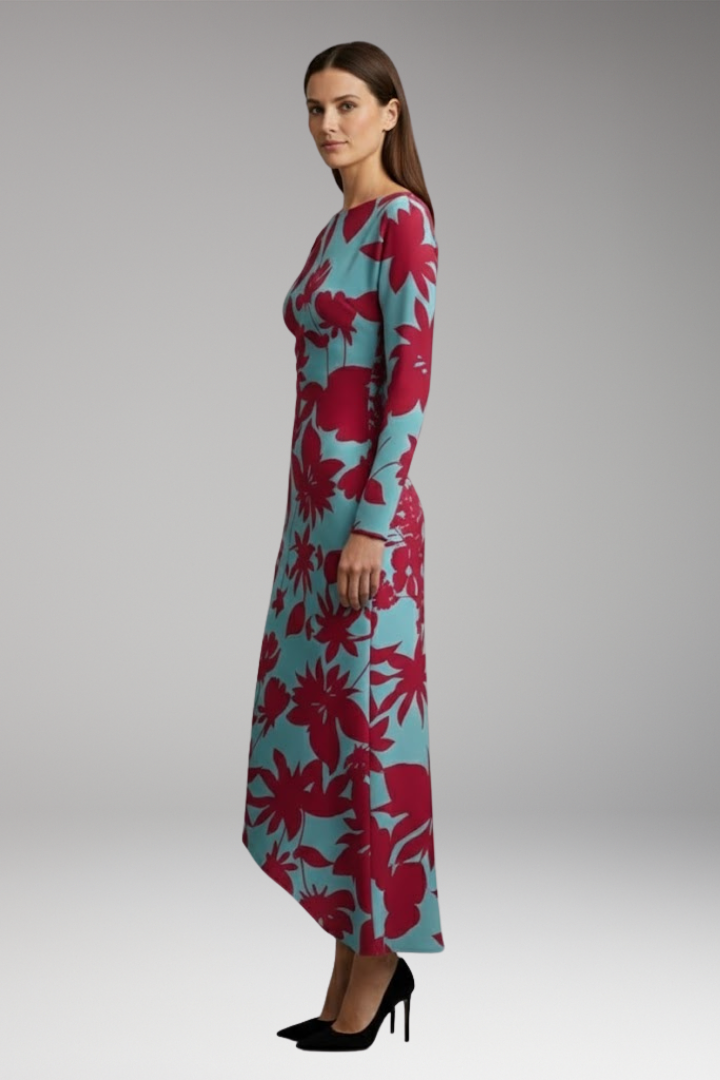 Women's Printed Long Sleeve Dress with Irregular Hem and Versatile Design