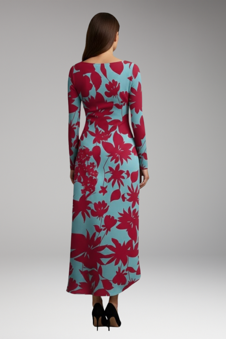 Women's Printed Long Sleeve Dress with Irregular Hem and Versatile Design
