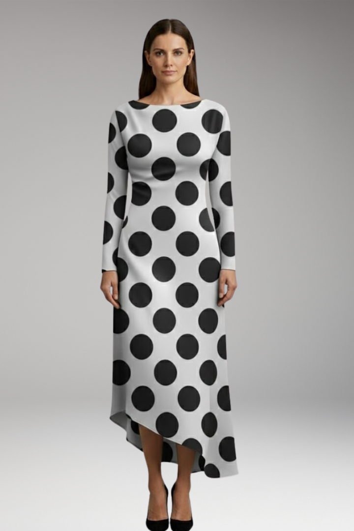 Women's Printed Long Sleeve Dress with Irregular Hem and Versatile Design