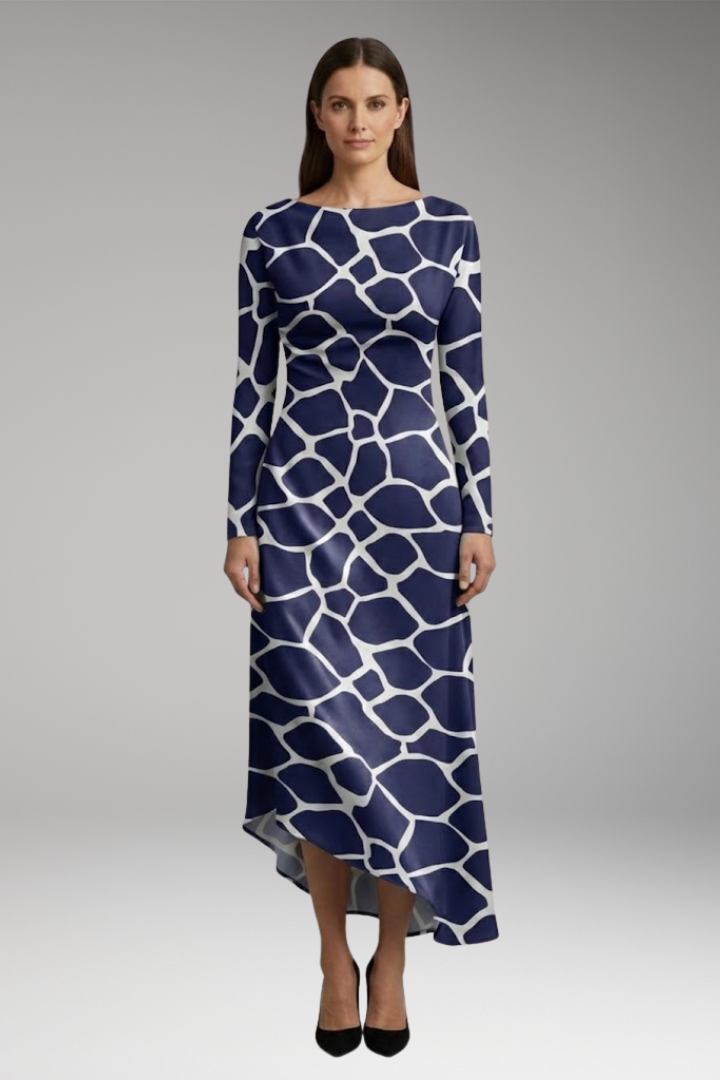 Women's Printed Long Sleeve Dress with Irregular Hem and Versatile Design