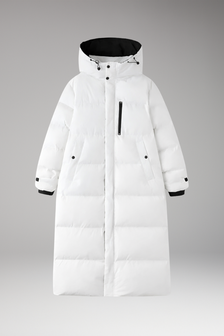 Women’s Puffer Coat with Hood and Long Quilted Design